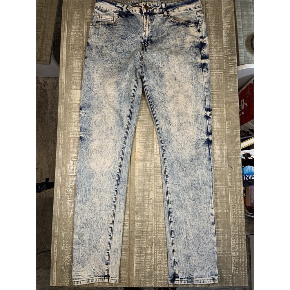 Indigo Wisdom Mens Acid Wash Jeans 32x32 Regular Fit Stretch Denim Pants Clean